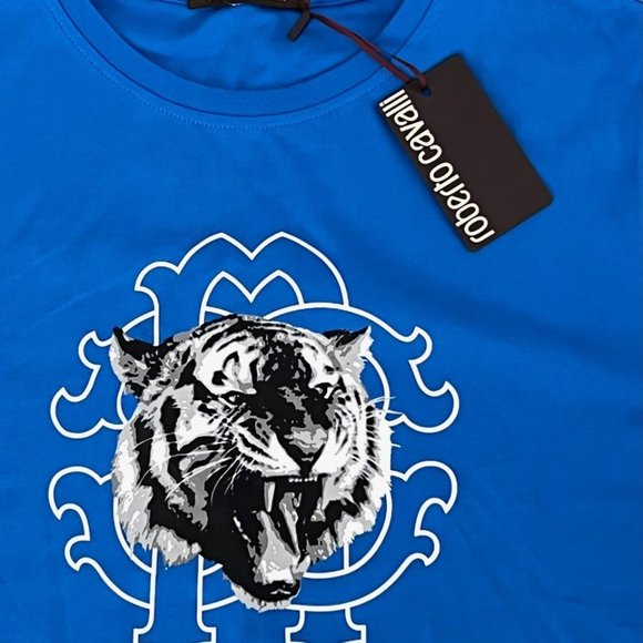 Roberto  Cavalli HST618 Tiger Graphic Tee Bluette - Picture 2 of 2